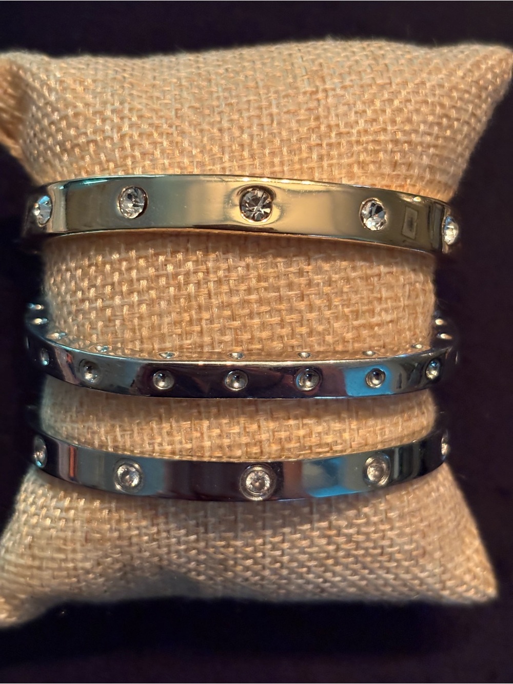 Crystal-Studded Designer Inspired Metal Bangle Bracelet 3 pc Set - Gold & Silver